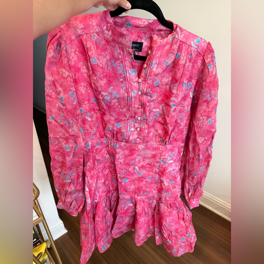 Bardot Hot Pink Floral Long Sleeve Mini Dress Size M